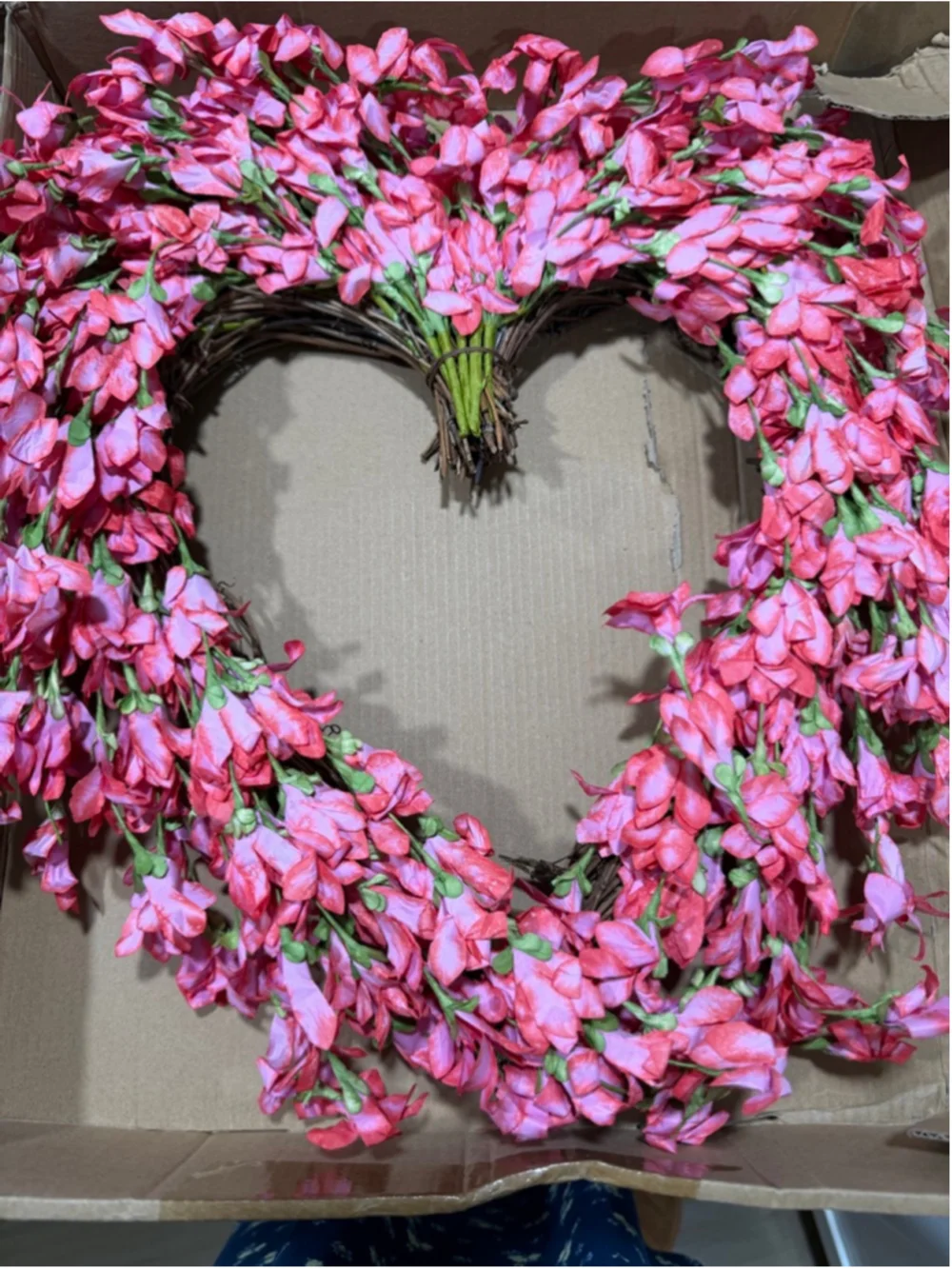 NEW 20” Red Artificial Forsythia Heart Wreath Wedding Engagement Detachable Bow